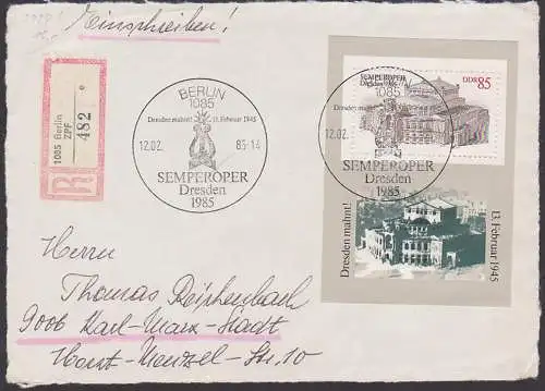 Dresden Semperoper R-Bf. mit Berliner SoSt. DDR Block 80 FDC Dresden Mahnt 13. Februa 1945