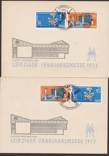 Leipzig Leipziger Messe 1975, 2 Gedenkblätter mit SoSt. MM, Leipzig-Information MM,