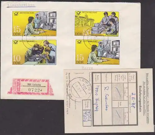 Deutsche Post DDR R-Orts-Bf  portogenau mit Einl-Schein, DDR 2584, 85(2), 86, Ingenierschule "Rosa Luxemburg Leipzig"