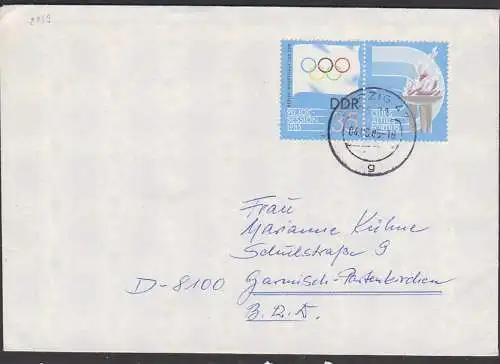 IOC-Session 1985, Olympische Ringe, CITIUS ALTIUS FORTIUS DDR 2949 portogenau, Auslandsbrief, olymp. Flamme