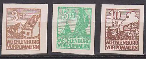 SBZ 3, 5 und 10 Pf.  in Papier x, Mecklenburg-Vorpommern, Abschiedsausgabe 29x, 32x, 35x postfrisch