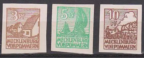 SBZ 3, 5 und 10 Pf.  in Papier x, Mecklenburg-Vorpommern, Abschiedsausgabe 29x, 32x, 35x postfrisch