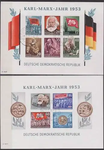 Karl-Marx-Jahr 1953 Bl. 8/9 B geschn. sauber gest. 5.5.55 Ebersbach Sachsen, Marx-Blöcke kpl.