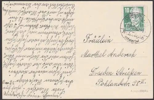 August Bebel auf Ortskarte mit "nachträglich entwertet" Dresden 16.10.52 Photkarte Wartburg Sängerstreit