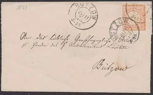 Bützow 20.22.1873 Ortsbrief , BPP geprüft M. Sommer, (Mi. DR 18 80,- für Ortsbrief), Germany