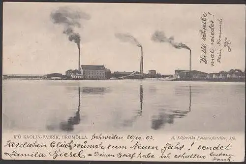 Bromölla Sverige Schweden Kaolin-Fabrik IFÖ 1903, Hafen Schornsteine, Auslandssendung nach Crosta Lomske Bautzen