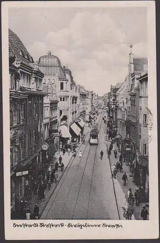 Seestadt Rostock Kröpeliner Str. , MWSt. "Vergiß nicht .." nach Prag1941 Eing.-St. bibo, Ak mit Abb. Straßenbahn