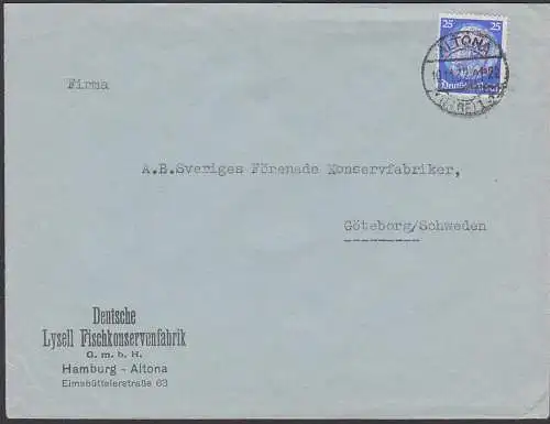 Altona (Elbe) 25 Pf Hindenburg Auslandsbrief nach Göteborg / Schweden Deutsches Reich 471, Lysell Fischkonserven