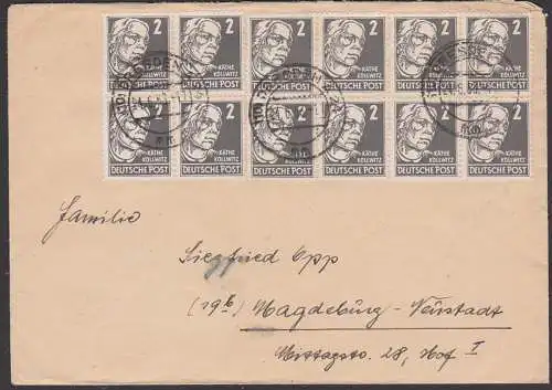Käthe Kollwitz 2 Pf. Fern-Brief SBZ 212(12), MeF 150,-, in Einheiten zu 4 bzw. 8 Marken, dabei PF (212 III 40,-)
