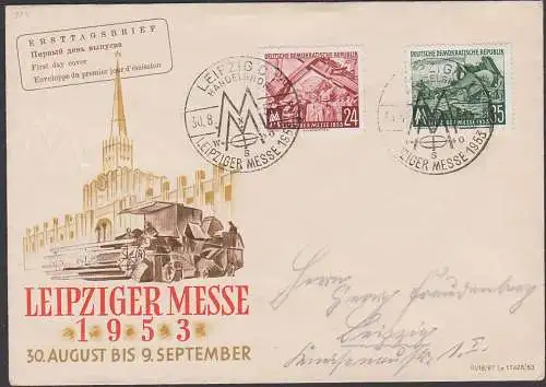 Leipzig Handelshof SoSt.  Schmuckumschag Messe 1953 mit Windrose West - Nord Abb. Mähdrescher