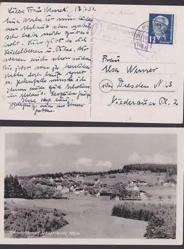 Schnarrtanne über Auerbach (Vogtland) PSSt. 1951 auf AK Höhenluftkurort, Ortsansicht