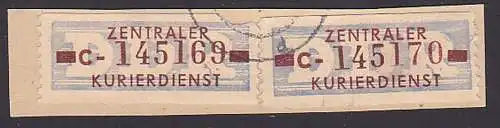 DDR -ZKD 10 Pfg. Wertstreifen B20 C gestempelt auf Briefstück, linke Marke oben beschädigt 145169 /70