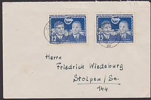 Deutsch-Sowjetische Freundschaft Pawel Bykow Stalinpreisträger als Fernbrief DDR 296(2) FDC 12 Pf