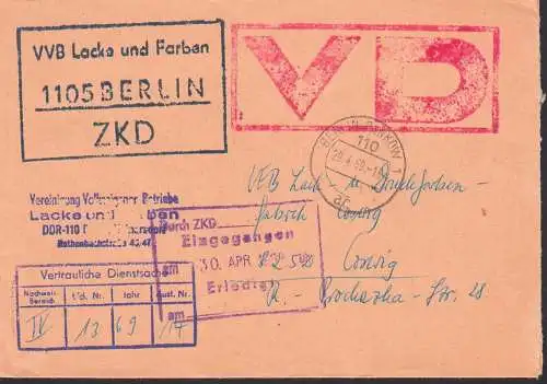 Berlin Pankow R3-ZKD-St. mit VD-Stempel  und Nachweisst. VVB Lacke und Farben 29.4.69