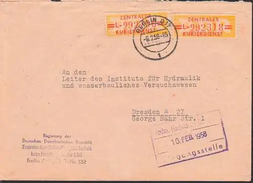 BERLIN O17 ZKD-Brief  B17 L(2) 9.2.58 Doppelbrief Regierung  Zentrales Amt für Forschung und Technik