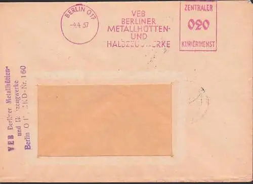 Berlin O17 East ZKD-Brief AFS =020= 4.4.57, Metallhütten- und Halbzeugwerke