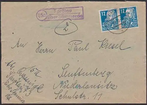 Sprötau über Sömmerda, PSSt. 1.11.50, Fernbrief