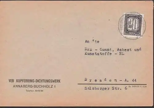 Annaberg-Buchholz ZKD-Brief B3 Brief, Verwaltunspost A Kupferring-Dichtungswerk 30.3.56