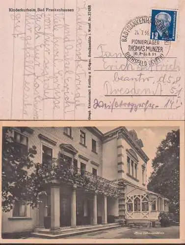 Bad Frankenhausen Rathsfeld (Kyffh) SSt. Pionierlager Thomas Müntzer  24.7.51 auf Ak Kulturheim, Haus Schneewitchen