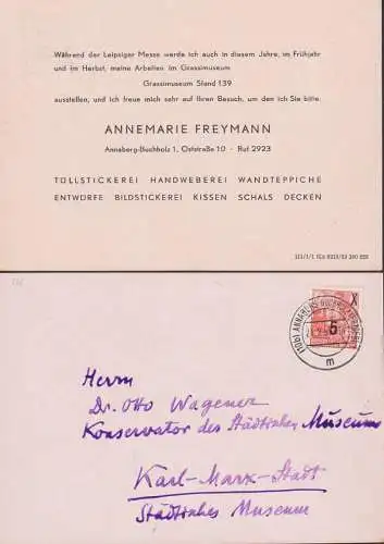 Annaberg-Buchholz 5 auf 8 Pfg. Drucksache DDR 436 auf Information zum Messestand in Leipzig im Grassimuseum
