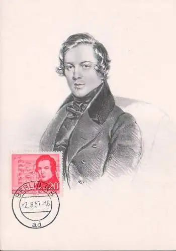 MC Robert Schumann, DDR 542 auf Ansichtskarte, mit berichtigten Noten