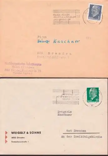 Dresden zwei MWSt. "dresner philharmonie 1870 - 1970" mit Notenzeilen, Einsatz einmal kopfstehend!