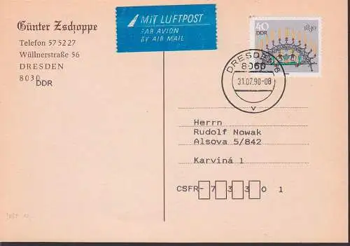 Schwibbogen 40 Pfg. aus Kleinbogen Lp-Auslandskarte DDR 3061