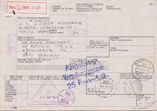 Hanno Japon Japan Bulletin AFS, d` expedition, card to Germany, Verzollungs-PA Rostock