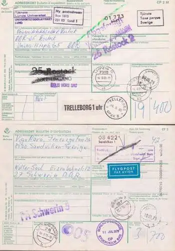 Sandviken, Lund Bulletin d` expedition, card to Germany, Verzollungspostamt Rostock 2 cards