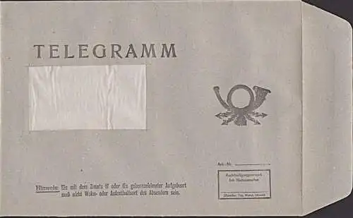 Telegramm Umschlag ungebraucht ohne Druckvermerk ca. 1984  bzw. mit Dv 1986, Posthorn, DDR, Germany