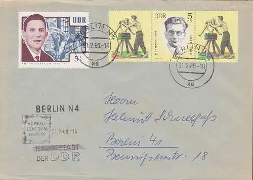 Berlin 21.2.65 SSt. AUFBAU ZENTRUM BERLIN HAUPTSTADT DER DDR; (Hauptstadt gestrichen) Hermann Tops, Turner