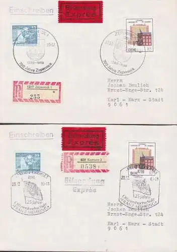 Zepernick 700 Jahre, Annaberg-Buchholz Offiziershochschule Franz Mehring je auf R-/Eil-Brief 85 Pfg. Charitee, E-Schein