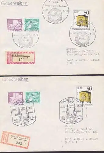 Dresden SSt. 125 Jahre Bergsteigen, Halberstadt 1000 Jahre je auf R-Brief und 50 Pfg. Historische Briefkästen