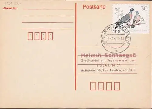 Ringeltaube 30 Pfg. auf portorichtiger Karte OSt. Berlin-Blankenfelde DDR 1361