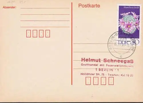 Kakteen 30 Pfg. auf portorichtiger Karte OSt. Berlin-Blankenfelde DDR 1630