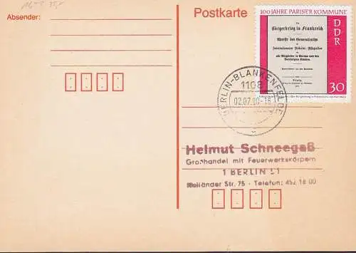 Berlin-Blankenfelde Pariser Kummune 30 Pfg. auf portorichtiger Karte OSt.  DDR 1685
