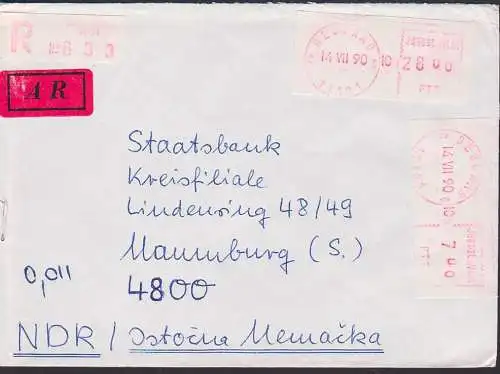 Beograd  R-Brief mit zwei zwei Freistempel-Label 14. VII 90 an Staatsbank Naumburg