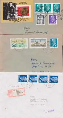 DDR Währungsunion drei portogenaue Briefe, dabei Eil-, R-Bf und MiF mit Automatenmarken und Walter Ulbricht