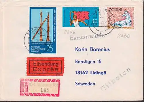 Oschatz R-Eil-Brief nach Schweden, frankiert mit sogenannten Sperrwerten, R-Aushilfszettel von Wermsdorf