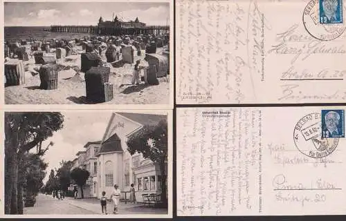 Seebad Bansin zwei Ak 1952, Strandpromenade, Strandkörbe, Seebrücke, Ostsee