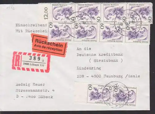 Dorothea Ersleben  R-Bf mit Rückschein BRD 1332(10) an Staatsbank in Naumburg aus Lübeck