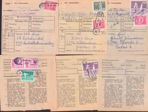 postinterne Belege 3 Paketkarten mit PSSt. . 11 Hamersleben, 29 Warsleben 31 Kroppenstedt über Oschersleben