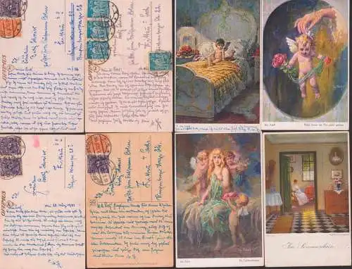 Glauchau vier Glückwunschkarten zu 25 bzw. 40 Mark Porto