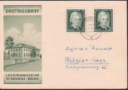 Lessing 20 Pfg auf Schnuckbrief Lessingmuseum Kamenz (Sachs), DDR 433(2)