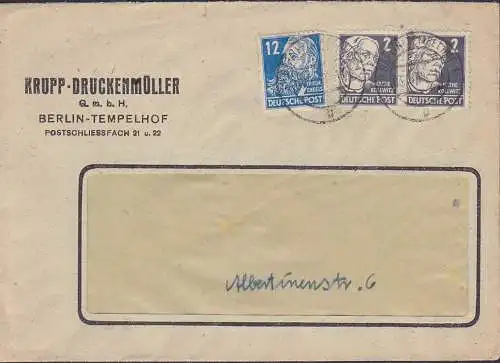 Berlin-Tempelhof 3.9.48 frankiert mit Marken der SBZ Friedrich Engels, Käthe Kollwitz - Berlin Vorläufer