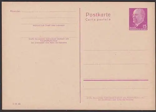 Walter Ulbricht  Ganzsachenkarte, DDR P72 * 15 Pf