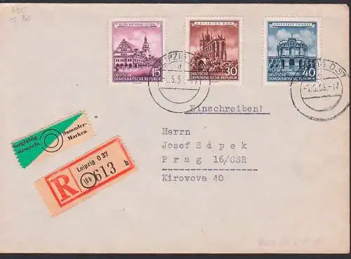 Leipzig 4.5.56 DDR 495 , 30 Pfg. Erfurter Dom nach Prag, rs. Zollstempel