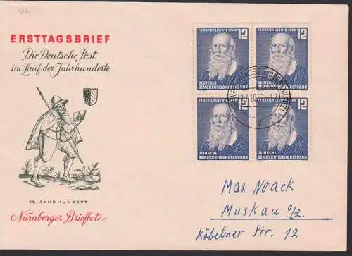 Weissswasser (Oberlausitz) 17.10.52 12 Pfg. Friedrich Ludwig Jahn, Turnvater, DDR 317(4), Doppelbrief