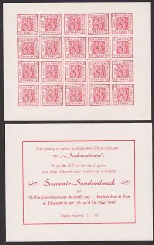 Sachsen Saxonie, Sonderdruck Souvernier Sachsendreier Eibenstocker Postamt, Faksimile 1976