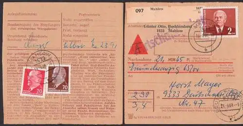 Mahlow 2 DM Wilhelm Pieck auf Nachnahme-Wirtschaftspaket nach Deutschendorf, Abs. Buchbinderei